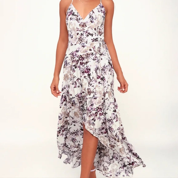 White and floral print midi wrap dress - Picture 1 of 4